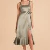 Eugenia Shiny Satin Convertible Midi Dress - Moss Green