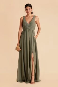 Laurie Empire Dress - Moss Green -Cheap Plush Attire Store moss green laurie slit bridesmaid dress 04