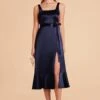 Eugenia Shiny Satin Convertible Midi Dress - Navy