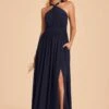 Kiko Chiffon Dress - Navy 2 Kiko Chiffon Dress - Navy -Cheap Plush Attire Store navy kiko slit bridesmaid dress 01