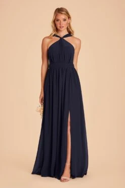 Kiko Chiffon Dress - Navy -Cheap Plush Attire Store navy kiko slit bridesmaid dress 03
