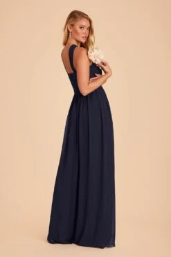 Kiko Chiffon Dress - Navy -Cheap Plush Attire Store navy kiko slit bridesmaid dress 04