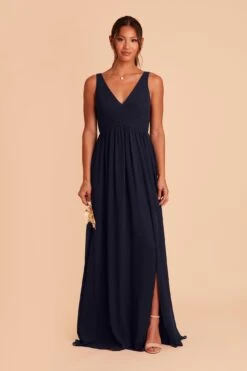 Laurie Empire Dress - Navy -Cheap Plush Attire Store navy laurie slit bridesmaid dress 01