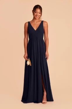 Laurie Empire Dress - Navy -Cheap Plush Attire Store navy laurie slit bridesmaid dress 02
