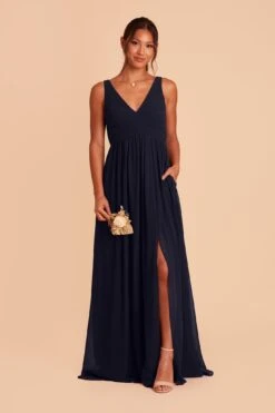 Laurie Empire Dress - Navy -Cheap Plush Attire Store navy laurie slit bridesmaid dress 03