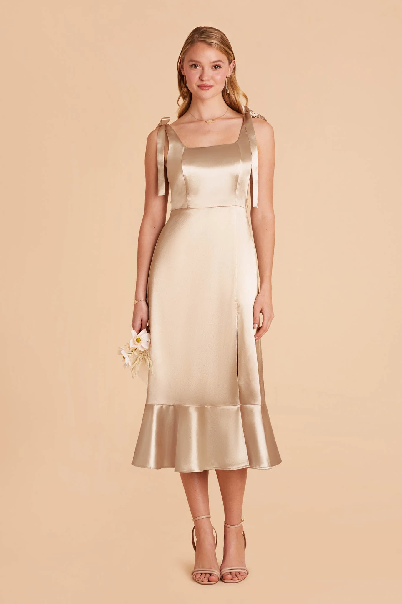 Eugenia Shiny Satin Convertible Midi Dress - Neutral Champagne 6 Eugenia Shiny Satin Convertible Midi Dress - Neutral Champagne - Image 4