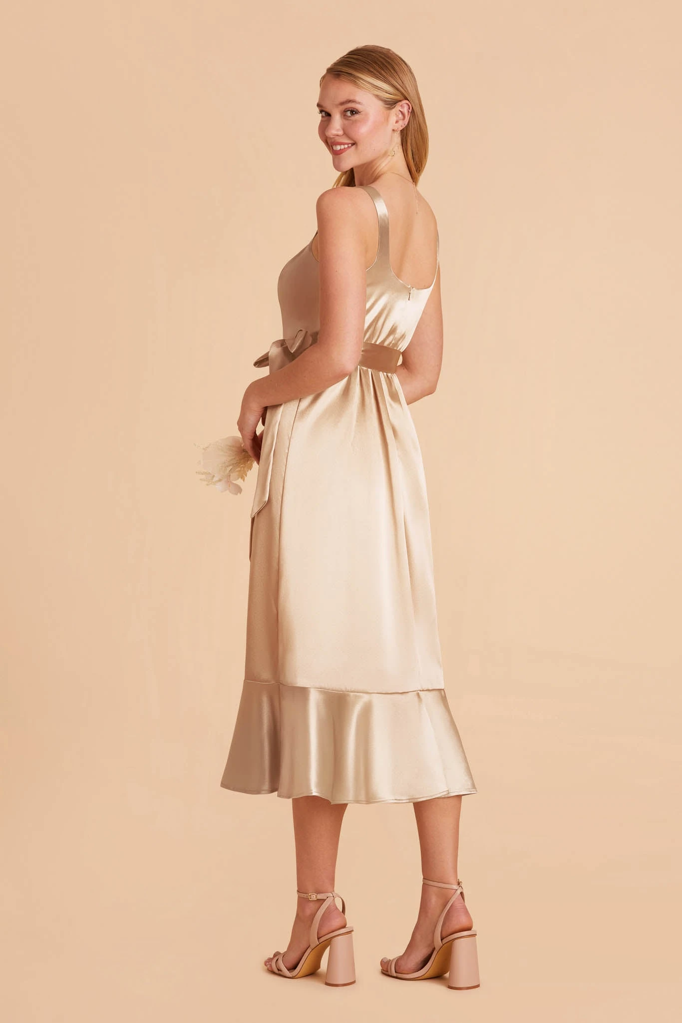 Eugenia Shiny Satin Convertible Midi Dress - Neutral Champagne 8 Eugenia Shiny Satin Convertible Midi Dress - Neutral Champagne - Image 6