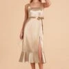 Eugenia Shiny Satin Convertible Midi Dress - Neutral Champagne