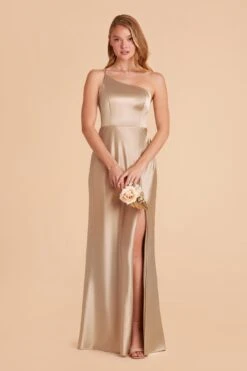 Kensie Shiny Satin Dress - Neutral Champagne -Cheap Plush Attire Store neutral champagne kensie satin bridesmaid dress 02