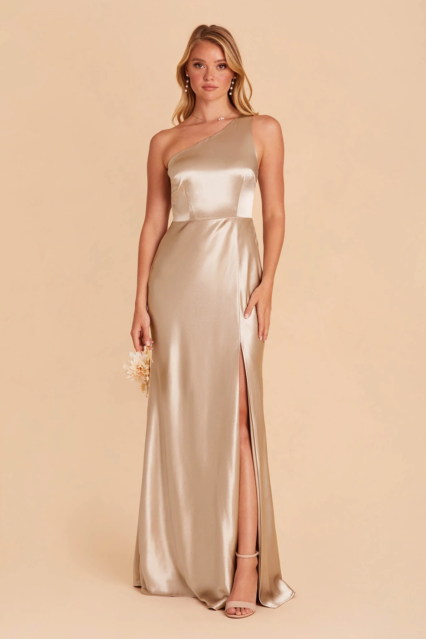 Kira Shiny Satin Dress - Neutral Champagne 5 Kira Shiny Satin Dress - Neutral Champagne - Image 3