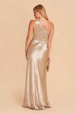 Kira Shiny Satin Dress - Neutral Champagne 14 Kira Shiny Satin Dress - Neutral Champagne -Cheap Plush Attire Store neutral champagne kira satin slit bridesmaid dress 04