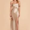 Mia Shiny Satin Convertible Dress - Neutral Champagne -Cheap Plush Attire Store neutral champagne mia convertible satin bridesmaid dress 02