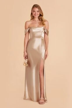 Mia Shiny Satin Convertible Dress - Neutral Champagne