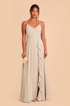 Theresa Chiffon Dress - Neutral Champagne -Cheap Plush Attire Store neutral champagne theresa convertible slit bridesmaid dress 01