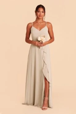 Theresa Chiffon Dress - Neutral Champagne -Cheap Plush Attire Store neutral champagne theresa convertible slit bridesmaid dress 02