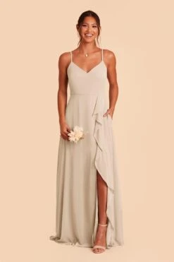 Theresa Chiffon Dress - Neutral Champagne -Cheap Plush Attire Store neutral champagne theresa convertible slit bridesmaid dress 03