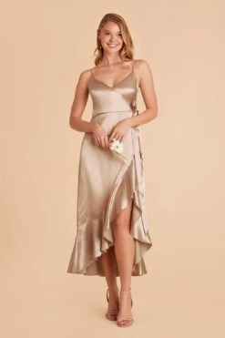 YC Shiny Satin Midi Dress - Neutral Champagne
