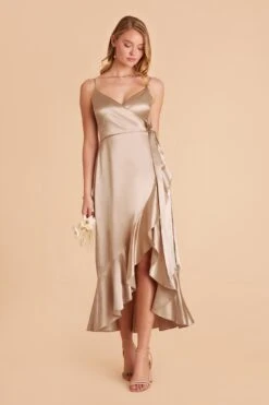 YC Shiny Satin Midi Dress - Neutral Champagne 13 YC Shiny Satin Midi Dress - Neutral Champagne -Cheap Plush Attire Store neutral champagne yc satin bridesmaid dress 03