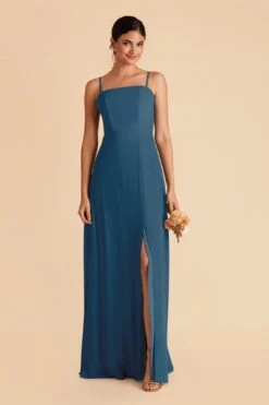 Chris Convertible Chiffon Dress - Ocean Blue -Cheap Plush Attire Store ocean blue chris convertible slit bridesmaid dress 02