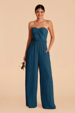 Gigi Convertible Jumpsuit - Ocean Blue -Cheap Plush Attire Store ocean blue gigi convertible slit bridesmaid jumpsuit 02