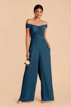 Gigi Convertible Jumpsuit - Ocean Blue -Cheap Plush Attire Store ocean blue gigi convertible slit bridesmaid jumpsuit 03