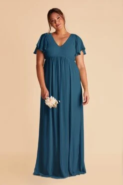 Hannah Empire Dress - Ocean Blue -Cheap Plush Attire Store ocean blue hannah plus size bridesmaid dress 01
