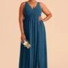 Laurie Empire Dress - Ocean Blue -Cheap Plush Attire Store ocean blue laurie convertible slit plus size bridesmaid dress 01