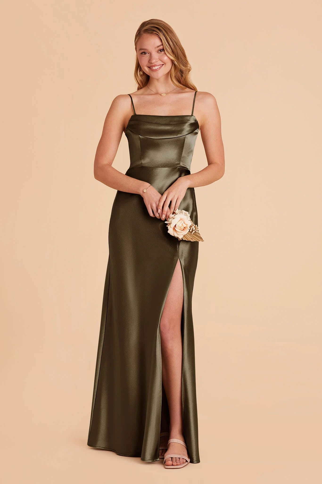Mia Shiny Satin Convertible Dress - Olive 3 Mia Shiny Satin Convertible Dress - Olive