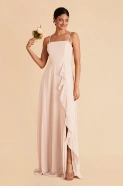 Winnie Convertible Chiffon Dress - Pale Blush -Cheap Plush Attire Store pale blush winnie convertible slit bridesmaid dress 03