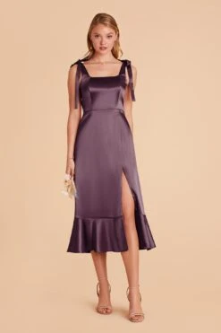 Eugenia Shiny Satin Convertible Midi Dress - Plum -Cheap Plush Attire Store plum eugenia convertible satin bridesmaid dress 01