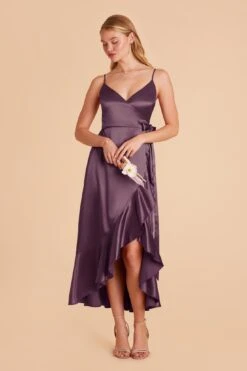 YC Shiny Satin Midi Dress - Plum -Cheap Plush Attire Store plum yc satin bridesmaid dress 03