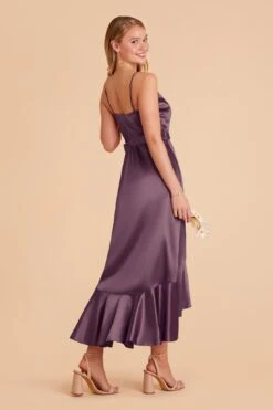 YC Shiny Satin Midi Dress - Plum -Cheap Plush Attire Store plum yc satin bridesmaid dress 04