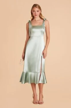 Eugenia Shiny Satin Convertible Midi Dress - Sage -Cheap Plush Attire Store sage eugenia convertible satin bridesmaid dress 02