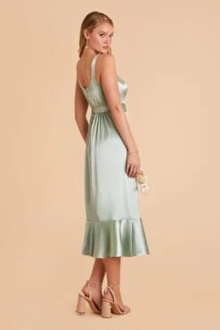 Eugenia Shiny Satin Convertible Midi Dress - Sage -Cheap Plush Attire Store sage eugenia convertible satin bridesmaid dress 07