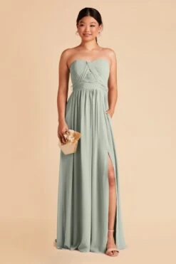 Grace Convertible Dress - Sage -Cheap Plush Attire Store sage grace convertible slit chiffon bridesmaid dress 05