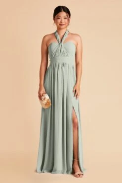 Grace Convertible Dress - Sage -Cheap Plush Attire Store sage grace convertible slit chiffon bridesmaid dress 06