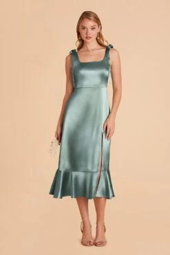 Eugenia Shiny Satin Convertible Midi Dress - Sea Glass 14 Eugenia Shiny Satin Convertible Midi Dress - Sea Glass -Cheap Plush Attire Store sea glass eugenia convertible satin bridesmaid dress 01