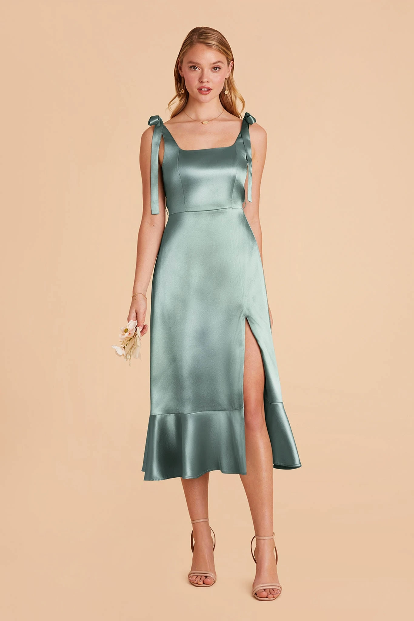 Eugenia Shiny Satin Convertible Midi Dress - Sea Glass 3 Eugenia Shiny Satin Convertible Midi Dress - Sea Glass