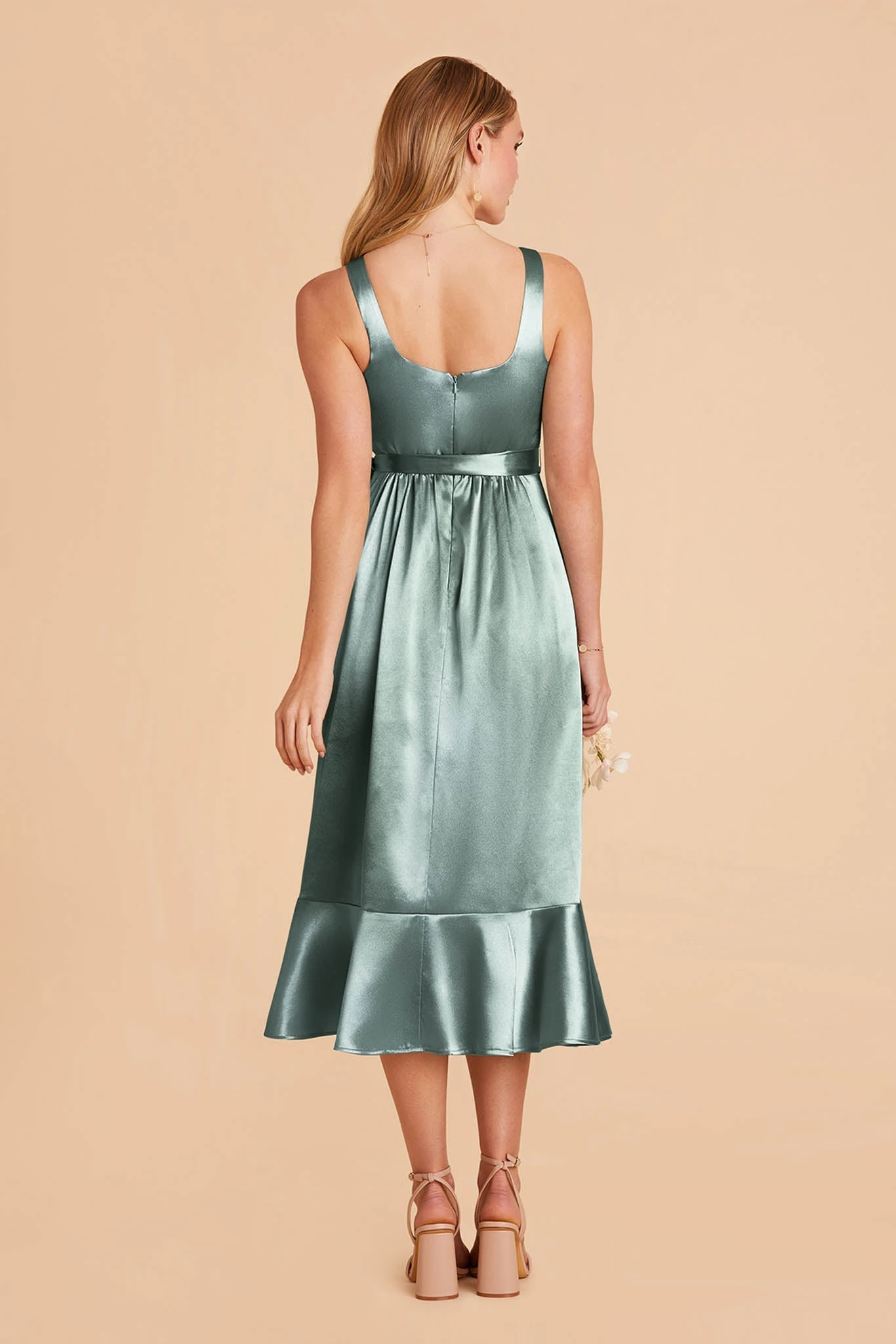 Eugenia Shiny Satin Convertible Midi Dress - Sea Glass 8 Eugenia Shiny Satin Convertible Midi Dress - Sea Glass - Image 6