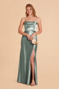 Mia Shiny Satin Convertible Dress - Sea Glass -Cheap Plush Attire Store sea glass mia convertible satin bridesmaid dress 07