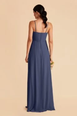 Winnie Convertible Chiffon Dress - Slate Blue -Cheap Plush Attire Store slate blue winnie convertible slit bridesmaid dress 01