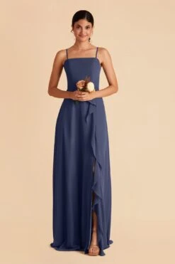 Winnie Convertible Chiffon Dress - Slate Blue -Cheap Plush Attire Store slate blue winnie convertible slit bridesmaid dress 03