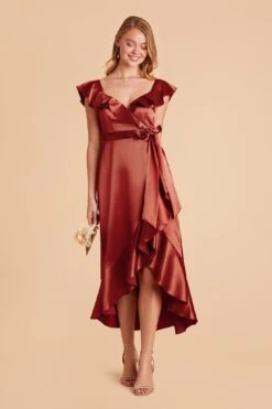 James Shiny Satin Midi Dress - Spice