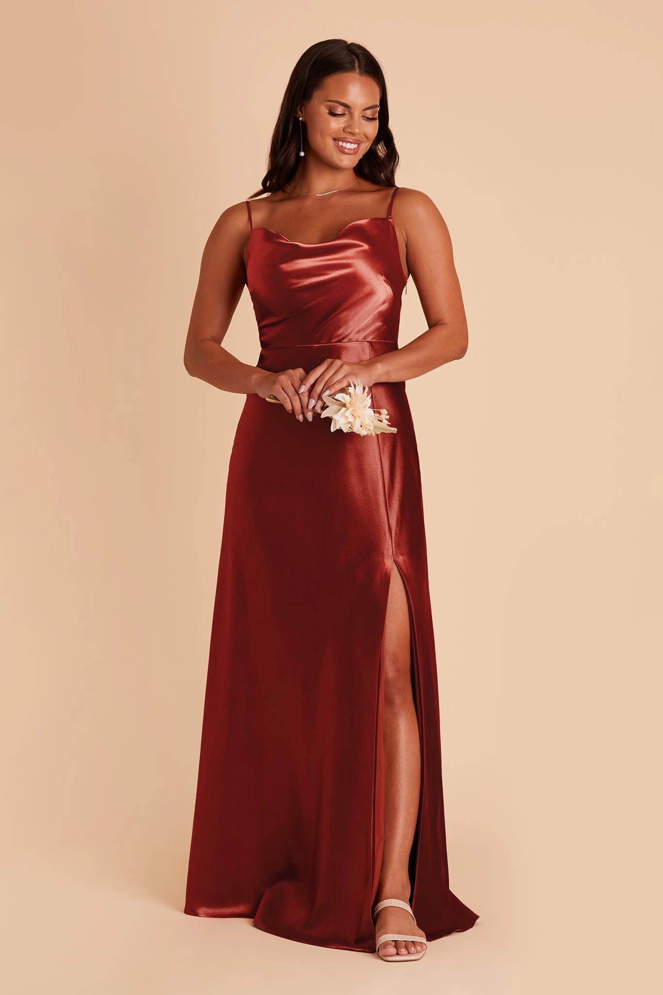 Lisa Long Shiny Satin Dress - Spice 3 Lisa Long Shiny Satin Dress - Spice