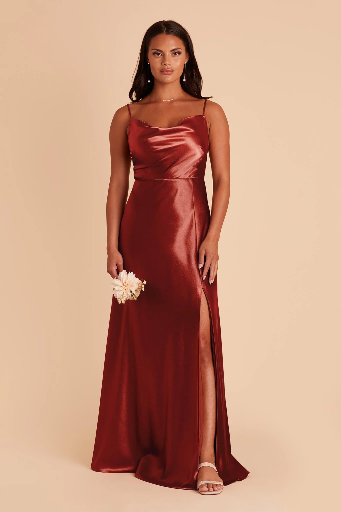 Lisa Long Shiny Satin Dress - Spice 5 Lisa Long Shiny Satin Dress - Spice - Image 3