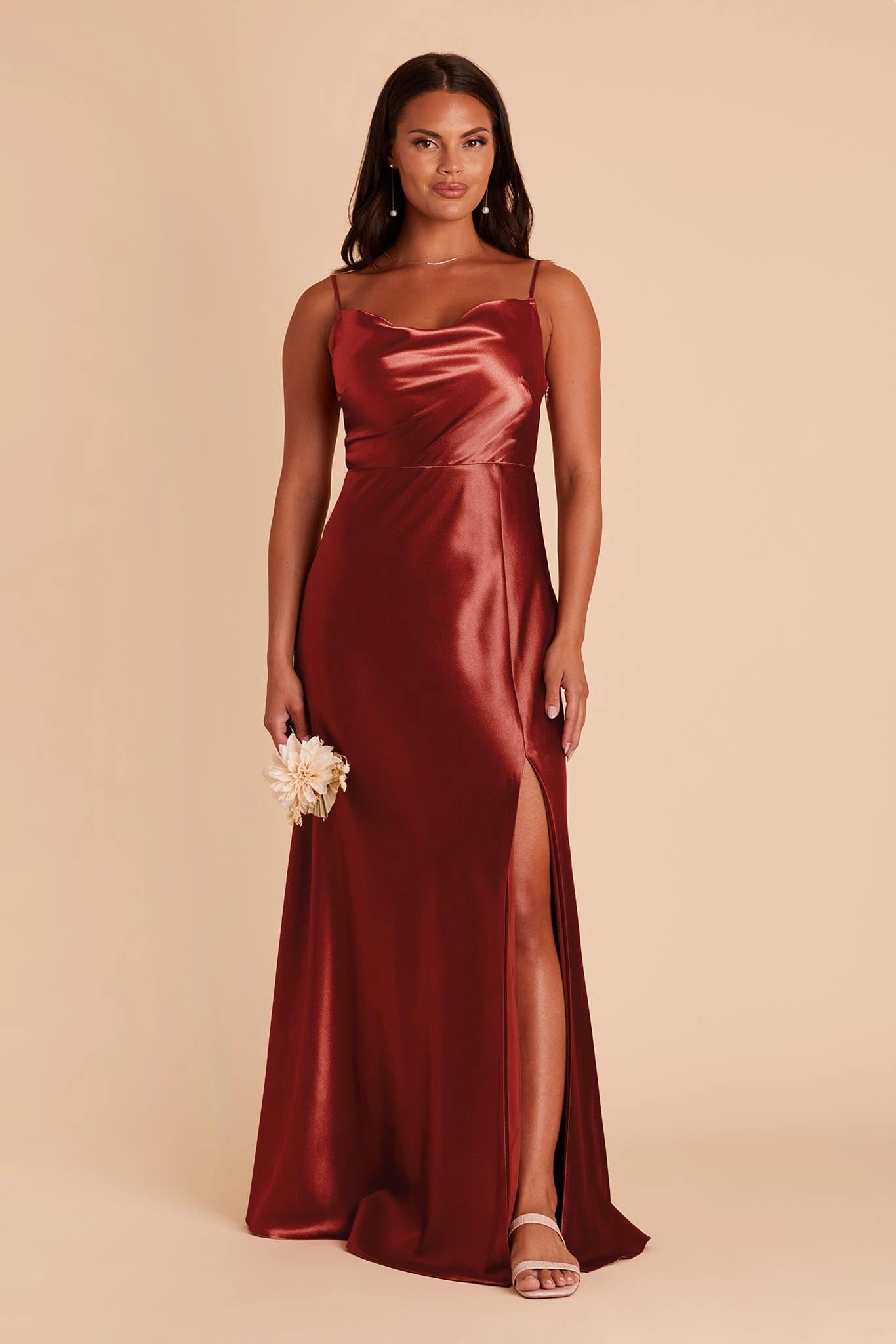 Lisa Long Shiny Satin Dress - Spice 6 Lisa Long Shiny Satin Dress - Spice - Image 4