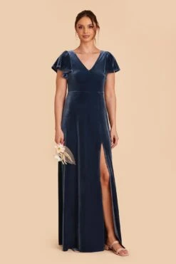 Hannah Velvet Dress - Storm Blue 13 Hannah Velvet Dress - Storm Blue -Cheap Plush Attire Store storm blue hannah velvet bridesmaid dress 01