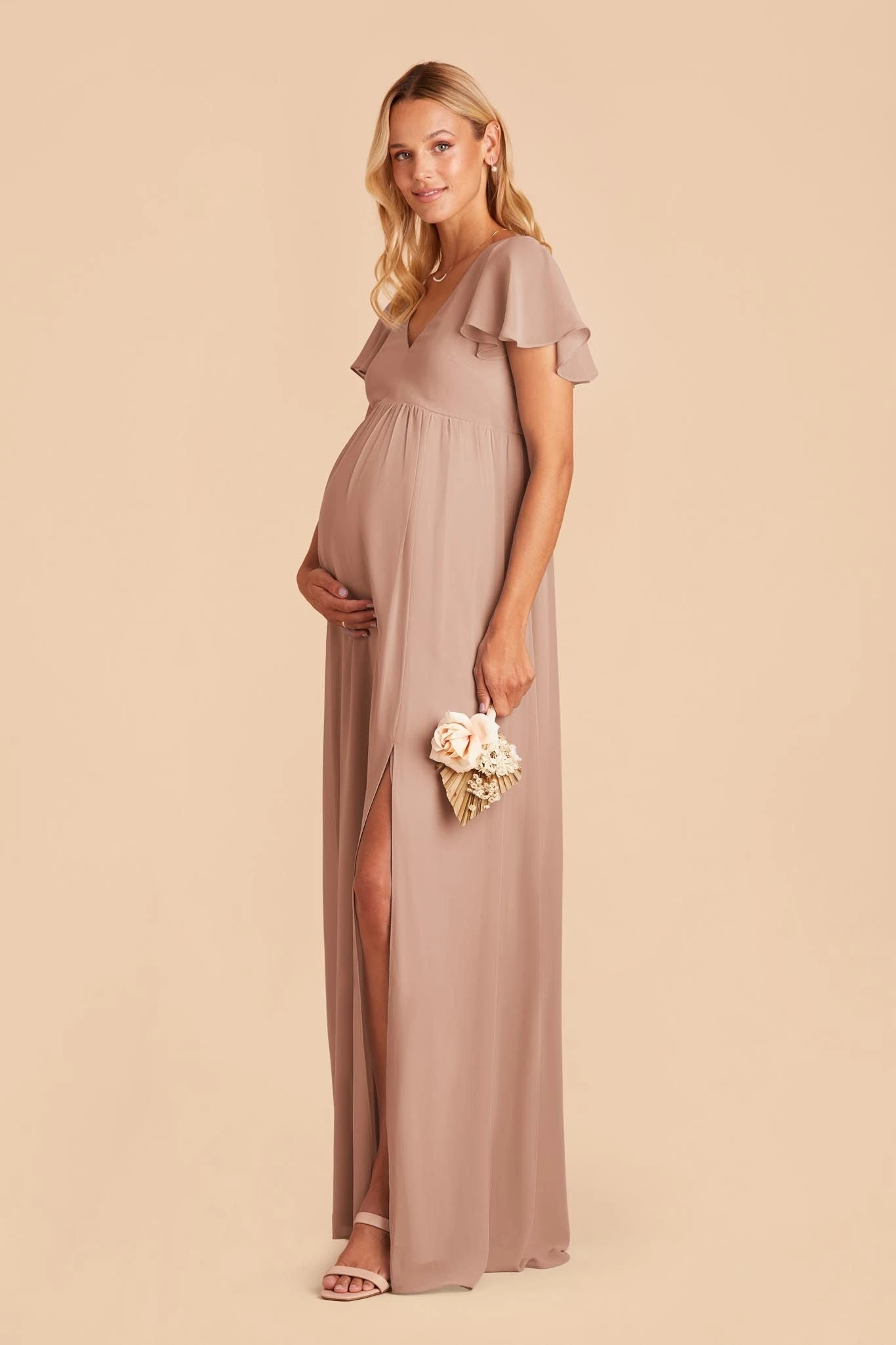 Hannah Empire Dress - Taupe 4 Hannah Empire Dress - Taupe - Image 2