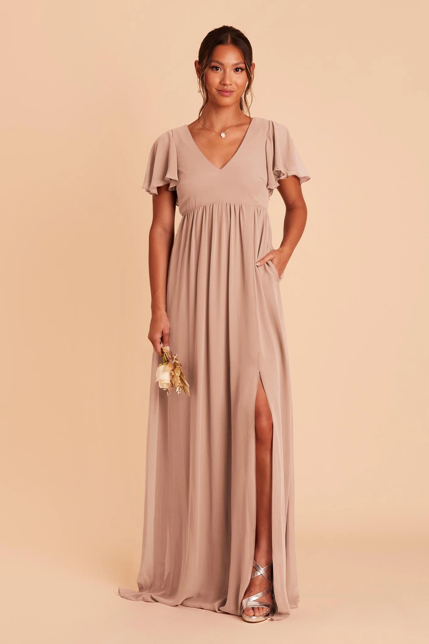 Hannah Empire Dress - Taupe 6 Hannah Empire Dress - Taupe - Image 4