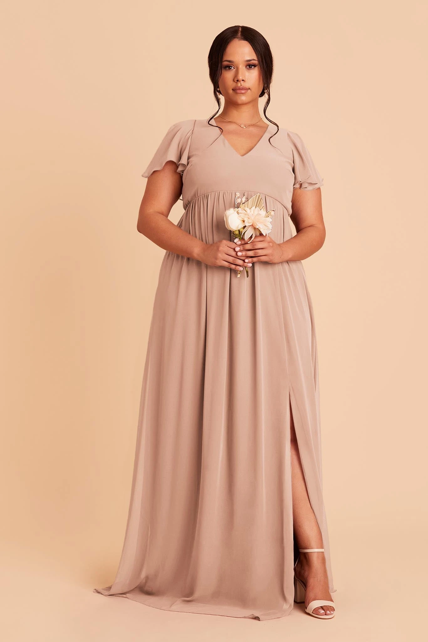 Hannah Empire Dress - Taupe 5 Hannah Empire Dress - Taupe - Image 3